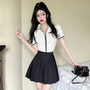 气质高端足浴技师工作服餐饮衬衫 配百褶裙jk制服女夏季 2023年套装