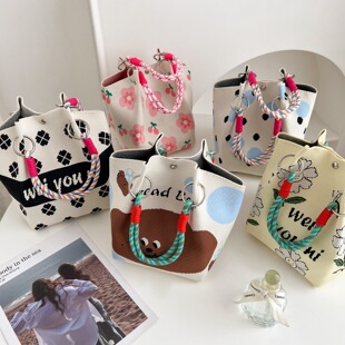 新款 高级感小众收纳女士针织手提包编织包百搭单肩斜挎包手拎包包