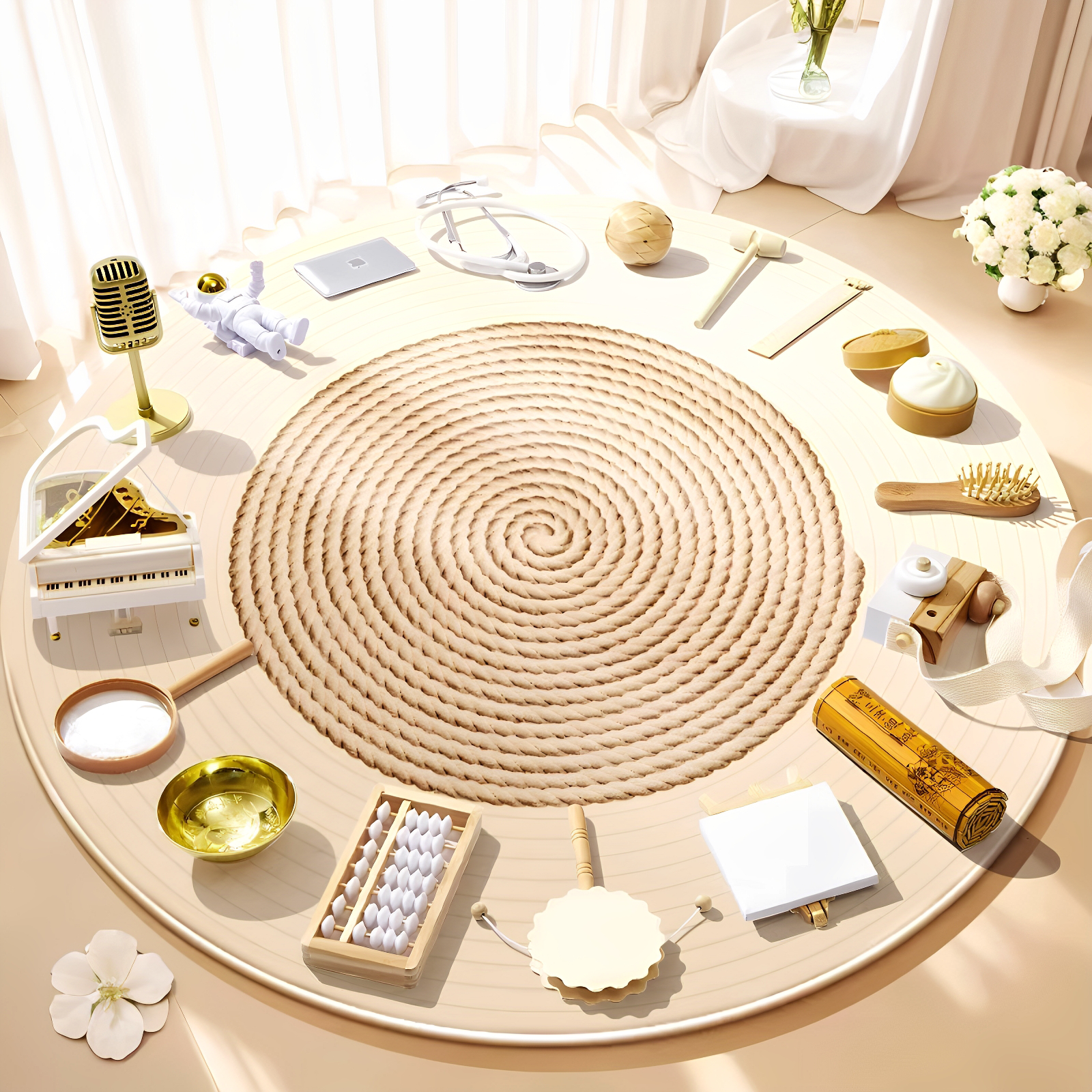 宝宝周岁抓周道具用品全套婴儿生日布置现代原木抓阄地毯套装高档