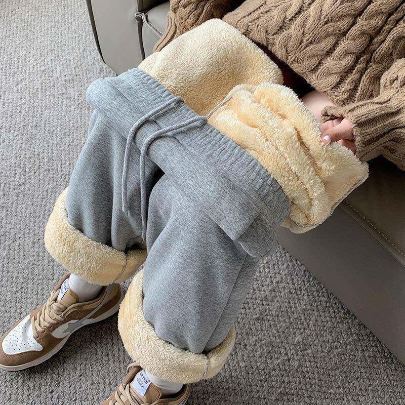 灰色特厚羊羔绒运动裤子女冬季东北过冬棉裤外穿休闲加绒加厚卫裤