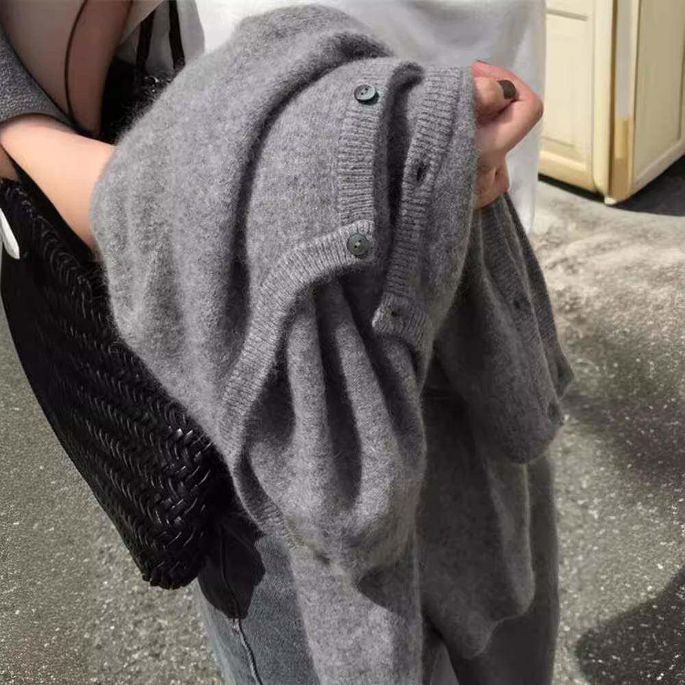 2025春秋新款100全羊毛开衫女韩版外穿圆领薄款羊绒针织毛衣外套