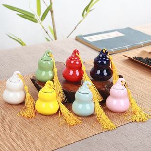 ~Mini ceramic bottle gourd trumpet tea pots ointment powd