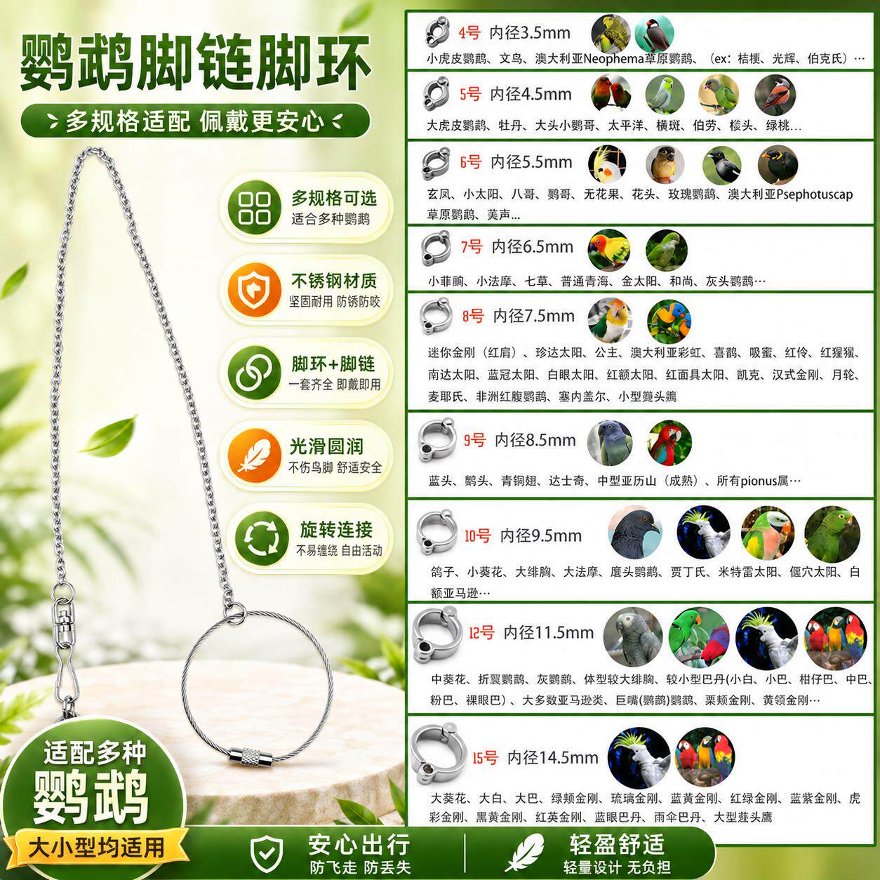 鹦鹉脚链环活扣鸟牵引绳