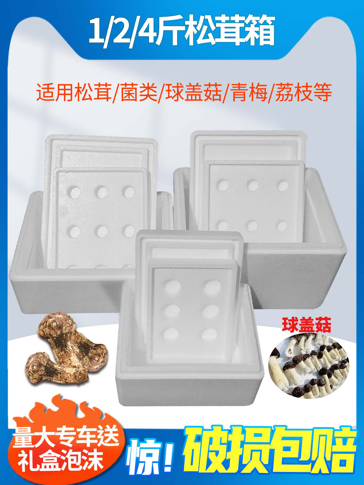 松茸泡沫箱羊肚菌球盖菇菌类1斤2斤4斤李子青梅杏子泡沫箱保鲜箱