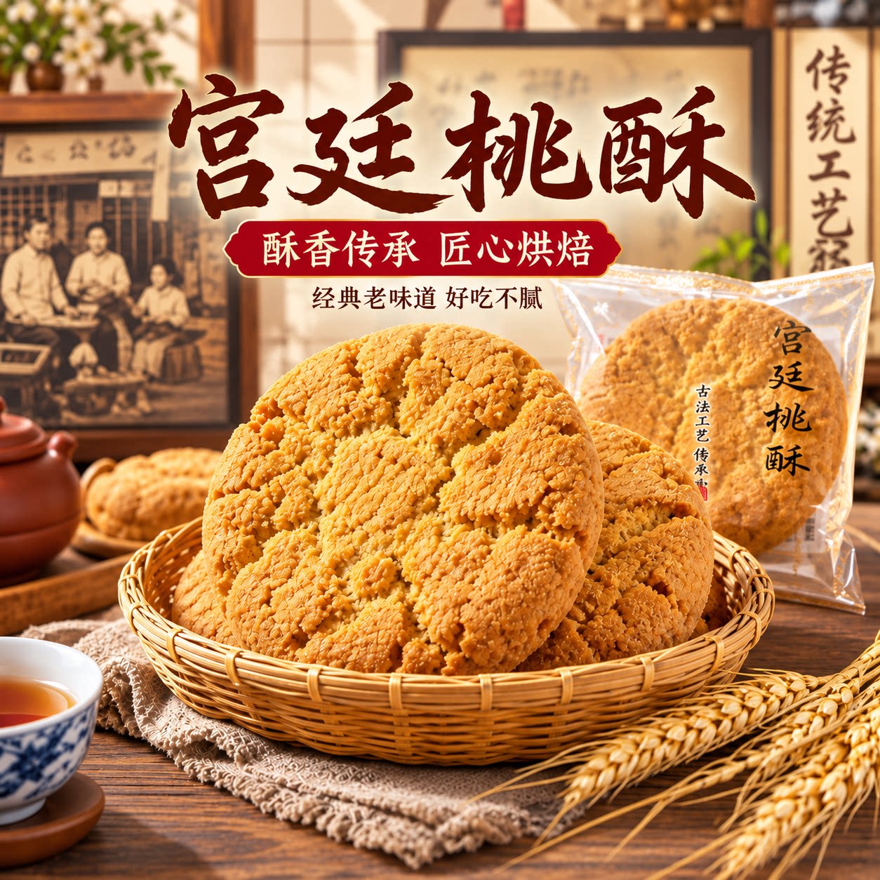 传统老式宫廷桃酥饼干早餐手工零食整箱特产香酥点心老人营养糕点