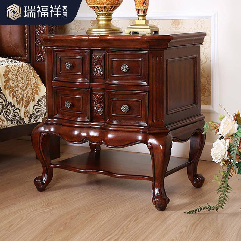 瑞福祥美式实木床头柜70cm主卧带抽床边柜欧式复古储物柜子C501