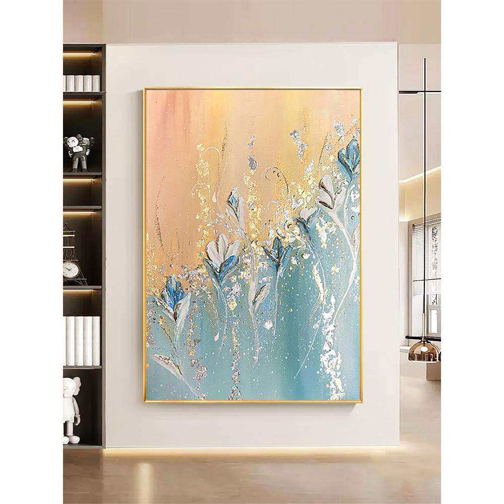 抽象手绘油画金箔花卉玄关装饰画现代轻奢客厅背景墙大幅挂画,鲜花速递/花卉仿真/绿植园艺,其它园艺用品,淘宝优惠券,粉丝福利购,淘宝优惠卷