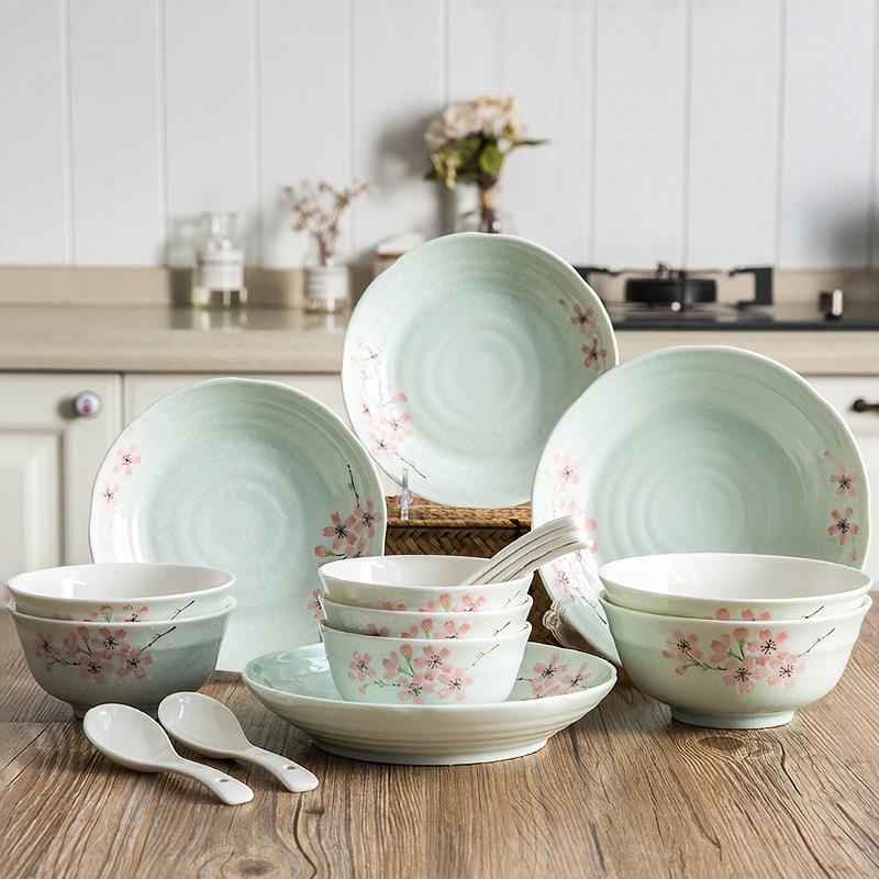 创意手绘雪花釉陶瓷碗家用米饭碗菜盘子圆形点心盘碟餐具套装