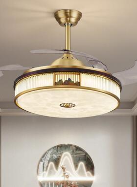 新中式风扇吊灯中式禅意风客厅简约现代全铜卧室隐形餐厅吊扇灯