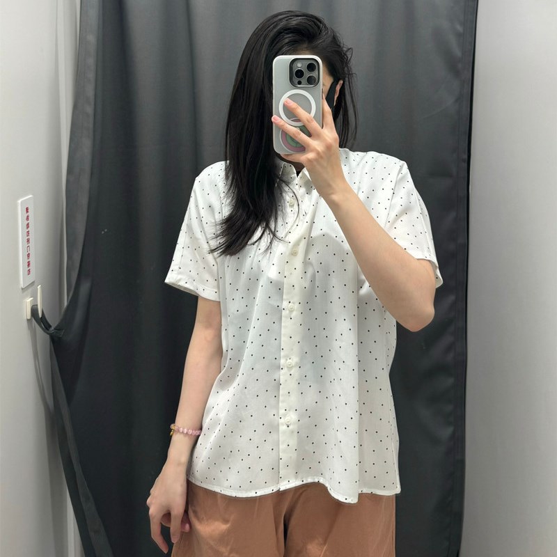 日单24新款女装花式印花衬衫短袖商务通勤时尚云朵衬衣休闲Y46472