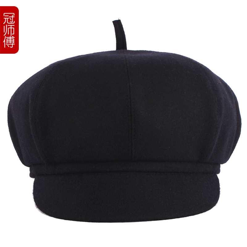 冠师傅中老年毛呢八角帽秋冬季毛呢八角帽子大号老年老头爷爷帽子