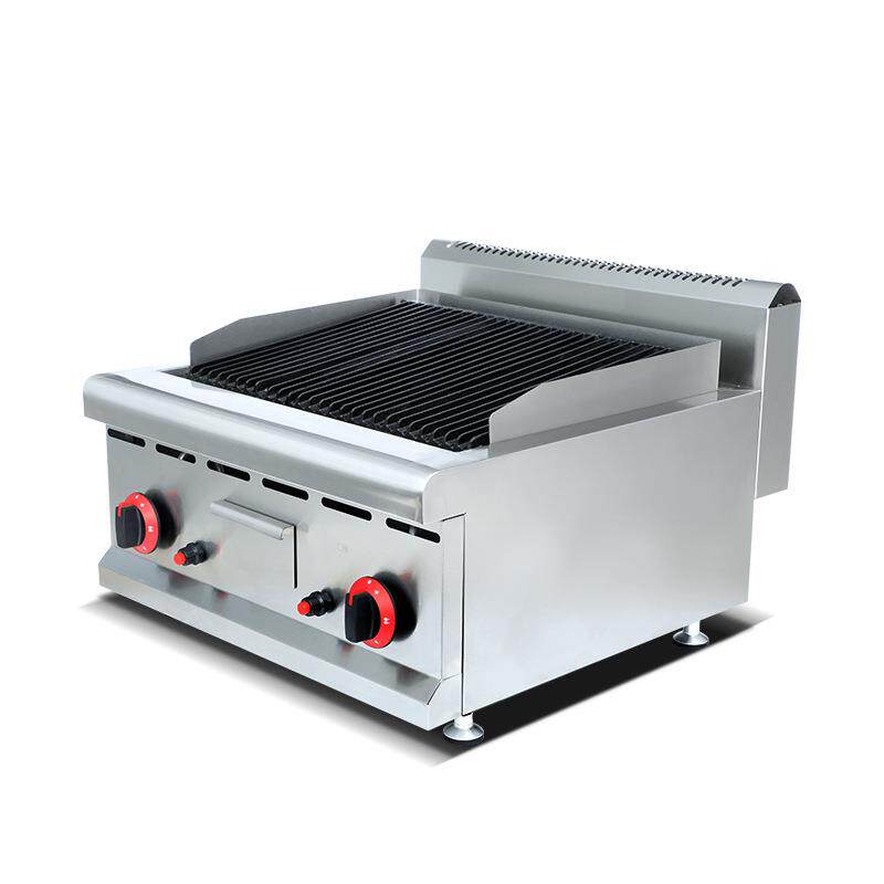 台式燃气火山石烧烤炉商用不锈钢烧烤架烤串机烤鱼烤面筋烤肉机