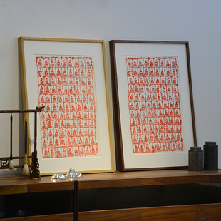 千佛图壁画客厅挂画书房工作室静室桌面摆件新中式拓印手工装饰画