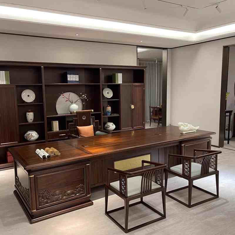 新中式全实木办公桌椅组合乌金木高档家具现代董事长老板桌大班台