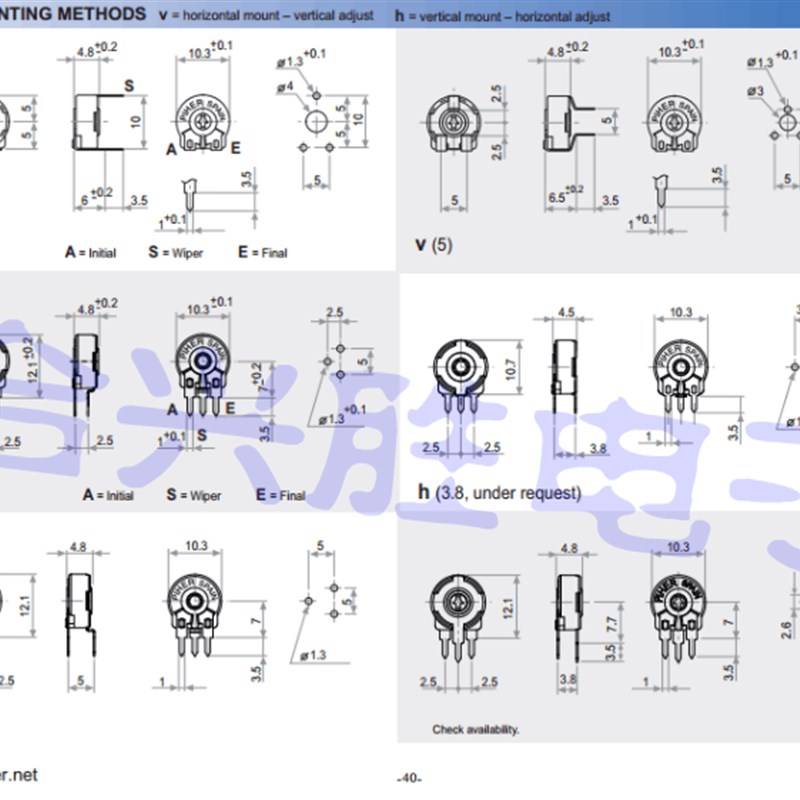 西班牙 PIHER可调电阻PT10GV10-472A PT10-4.7K卧式六角孔 电位器