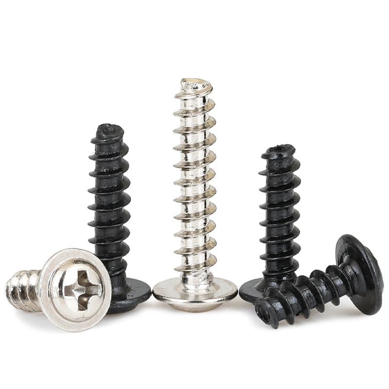 PWB 镀镍圆头十字带垫平尾自攻螺丝黑色盘头螺钉M1.4M2M3MX3.5M4m