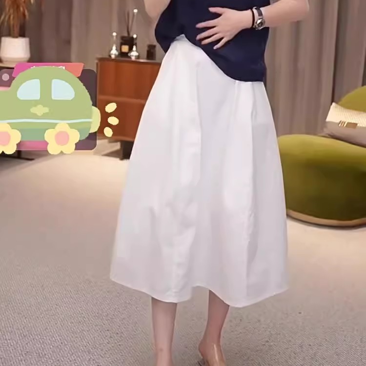 韩系休闲风白色半身裙女2025夏季新款大码高腰宽松遮胯a字花苞裙