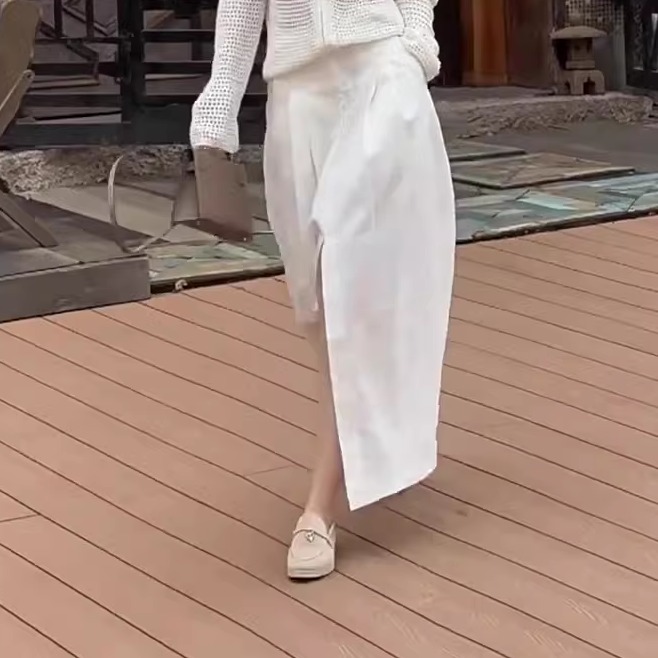 气质高级感白色半身裙女夏季新款高腰显瘦时尚百搭宽松开叉半身裙