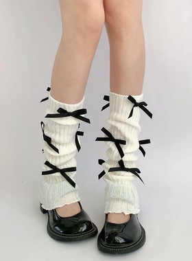 灰色袜套y2k喇叭针织腿套小腿袜子女春秋蝴蝶结堆堆袜