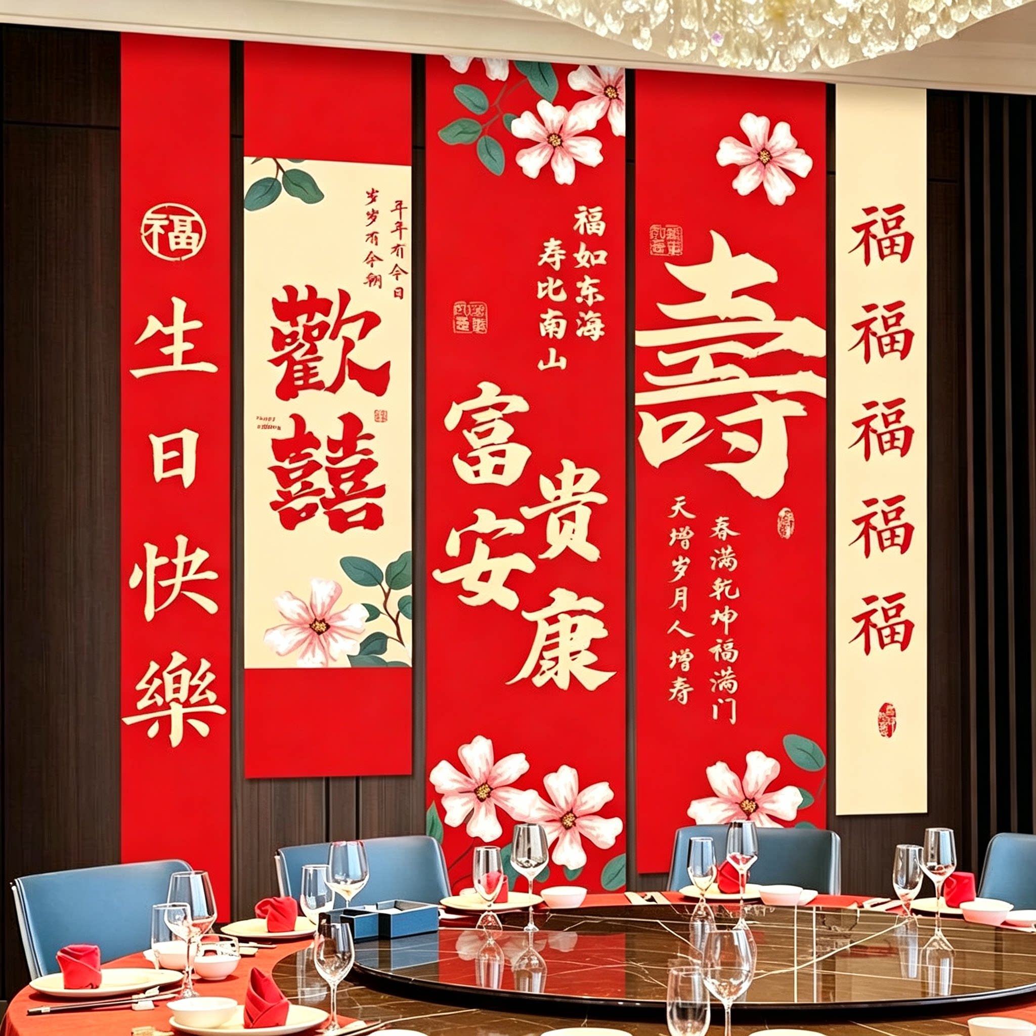 80岁大寿中式条幅背景墙
