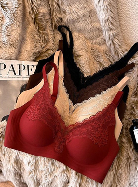 无痕隐形粉底液内衣女小胸聚拢无钢圈收副乳防下垂舒适红色文胸罩