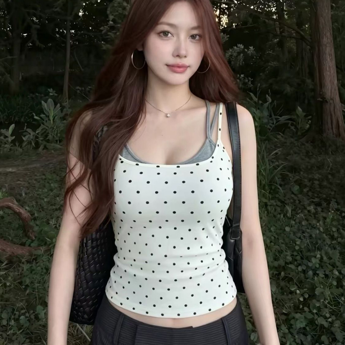 新款假两件带胸垫吊带背心女士纯欲辣妹性感学生少女美背百搭上衣