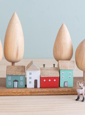 阿楹木质迷你治愈小摆件置物书架拍摄道具房子微缩场景工位装饰