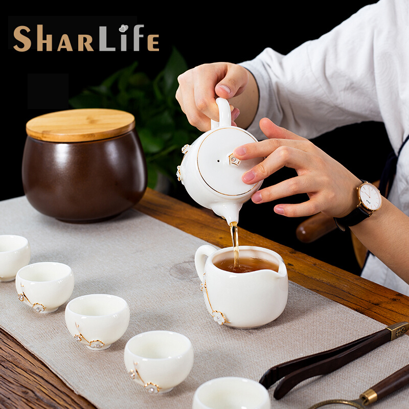 Sharlife 茶具套装家用客厅简约羊脂玉白瓷干泡茶盘轻奢功夫茶具 餐饮具 功夫茶具 原图主图