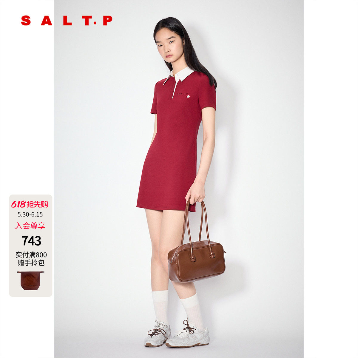 SALT.P可颜酒红色polo连衣裙女夏季收腰短款休闲风AC35305180