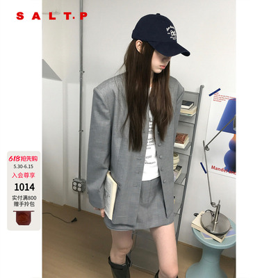 SALT.P可颜灰色圆领西装外套女羊毛精纺2026春季新款AC36110180