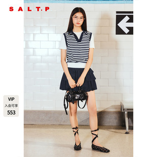 SALT.P可颜航海系条纹假两件针织短袖女夏季薄款上衣AC36106340