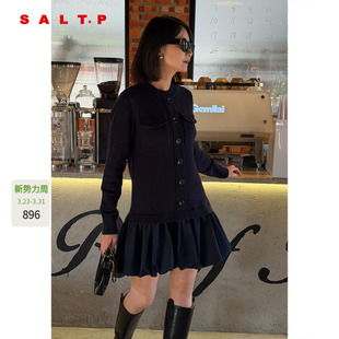 AC35505070 新款 SALT.P可颜深蓝色拼接针织花苞连衣裙短款 2025冬季