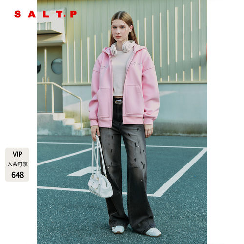 SALT.P可颜甜辣烫钻抓绒连帽卫衣外套女宽松2025冬新款AC35560100