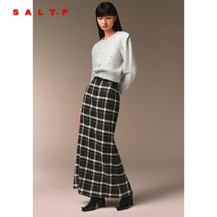 纹鱼尾裙半身裙长款 复古千金风格 新款 SALT.P可颜2024年冬季
