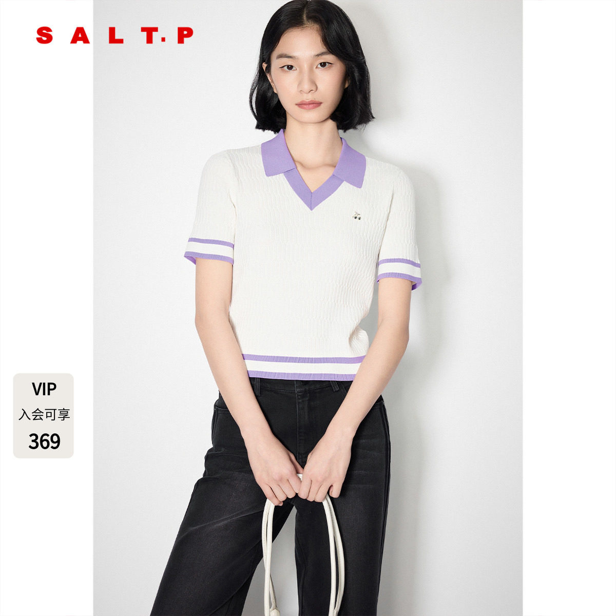 SALT.P可颜撞色翻领polo短袖针织衫女夏季AC35206230图片