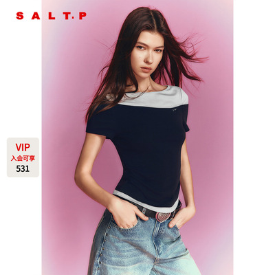 SALT.P可颜撞色一字肩短袖针织上衣女2026夏季新款AC36260110