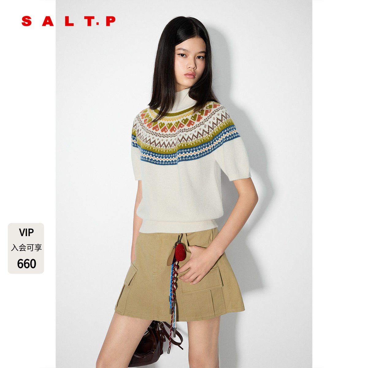 SALT.P可颜复古费尔岛半高领短袖针织上衣女2025冬新款AC35506180图片