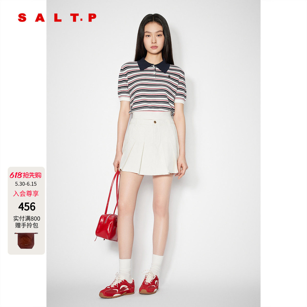 SALT.P可颜白色牛仔半身裙短款a字裙裤百褶裙夏季AC35220220