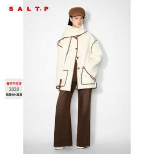 SALT.P可颜羊毛双面呢贝壳绣流苏围巾大衣女2025冬新款AC35580080