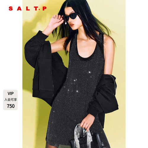 SALT.P可颜叠穿烫钻背心连衣裙2025秋新款AC35305030