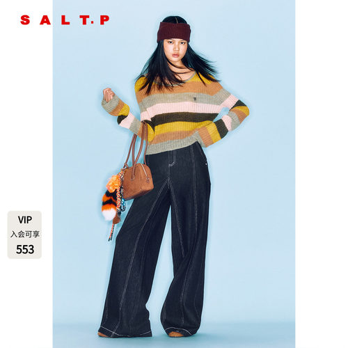 SALT.P可颜复古撞色针织衫上衣女短款2025新品羊毛混纺AC35306220