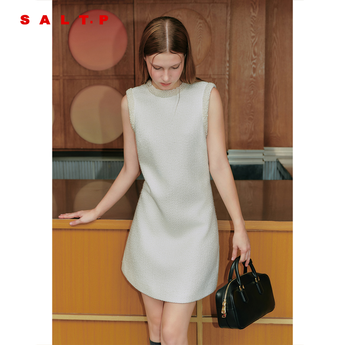 SALT.P可颜千金风珍珠小香风无袖连衣裙短款2025冬新品AC35505040