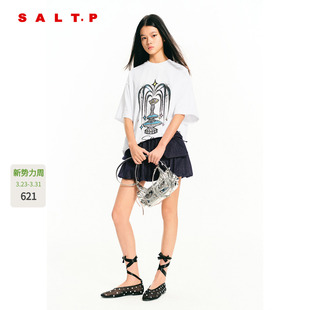 SALT.P可颜白色喷泉印花短袖 AC36160010 T恤宽松圆领2026春新款