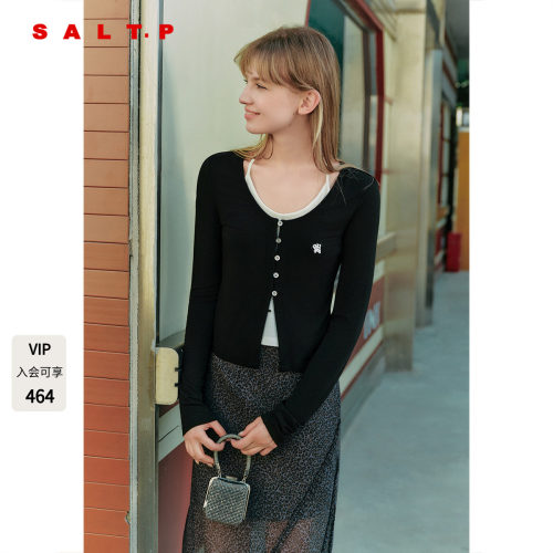 SALT.P可颜2025秋季新款假两件挂脖系带长袖针织衫女AC35360010