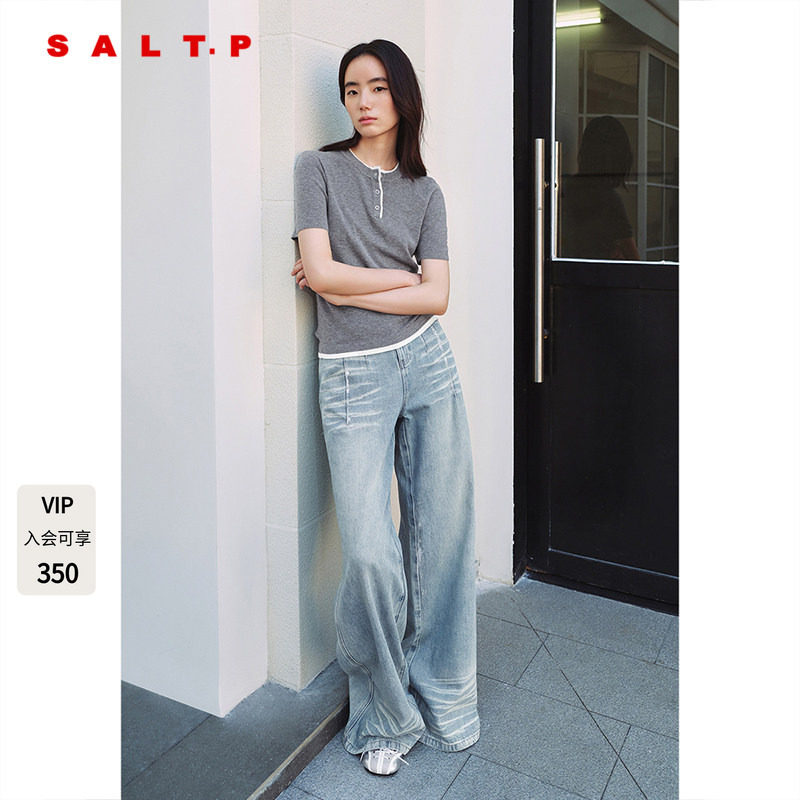 SALT.P可颜柔软羊毛混纺短袖针织衫女薄款2025夏新品AC35206090图片