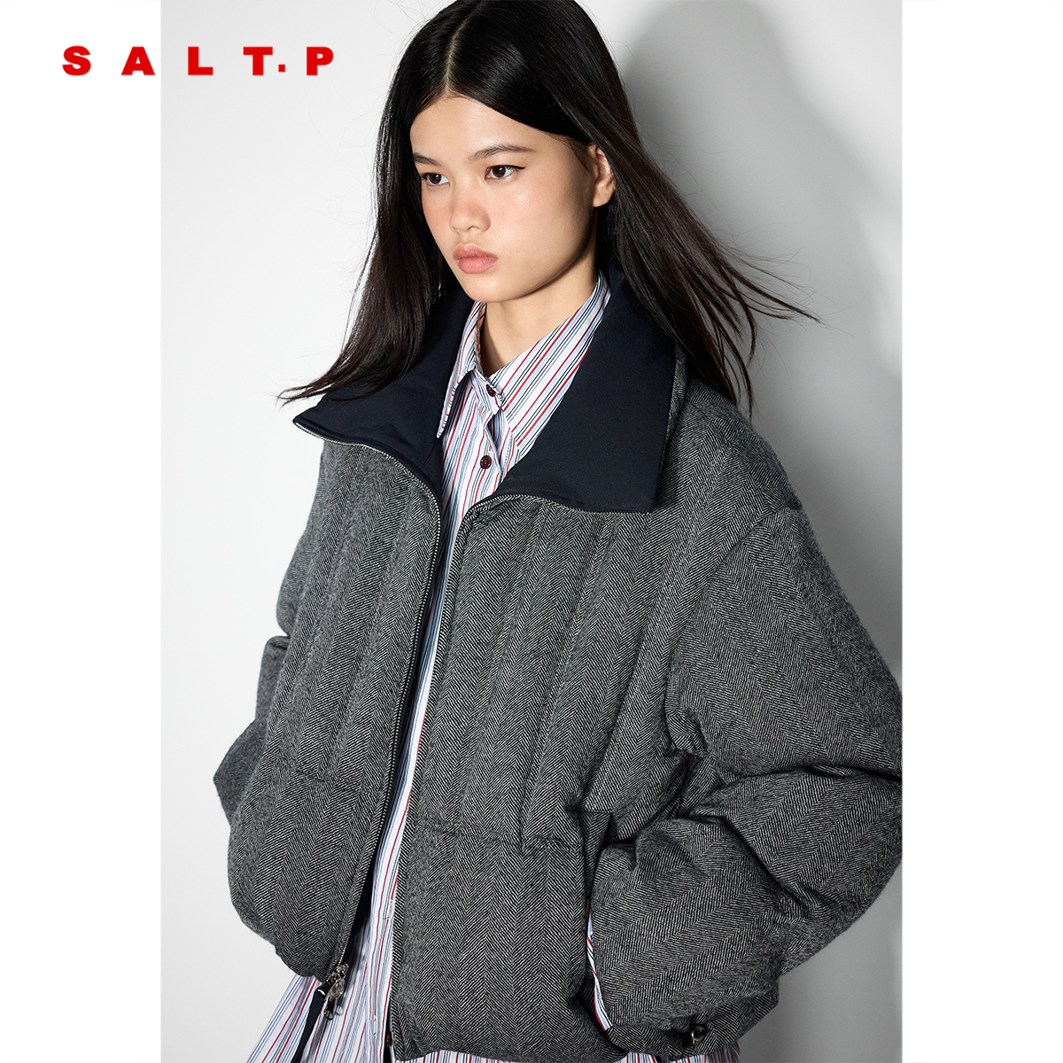 SALT.P可颜双面穿羊毛立领面包羽绒服女鸭绒2025冬新款AC35508280