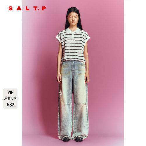 SALT.P可颜polo领条纹针织短袖女夏季薄款2026年新款AC36206080