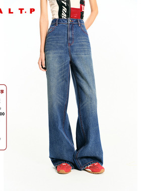 SALT.P可颜蓝色牛仔裤女撞色缝线阔腿裤宽松2026春新款AC36120030