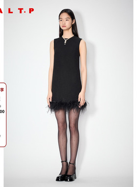 SALT.P可颜千金风小黑裙羽毛香风无袖背心连衣裙秋冬AC35305150