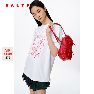 SALT.P可颜【男女同款】手绘漫画落肩圆领宽松短袖T恤夏季